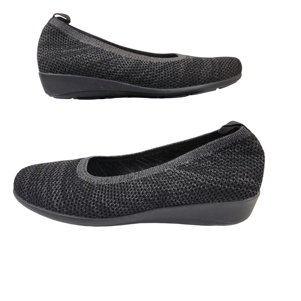 Propet Womens Black Knit Slip On Wedge Ballet Flats Sz 9.5M WCX074M Casual Shoes